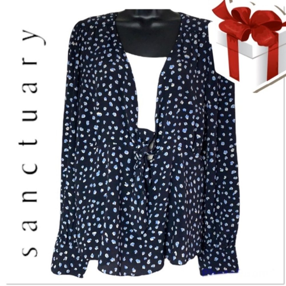 Sanctuary Navy Speckle Long Sleeve V Neck blouse Size L